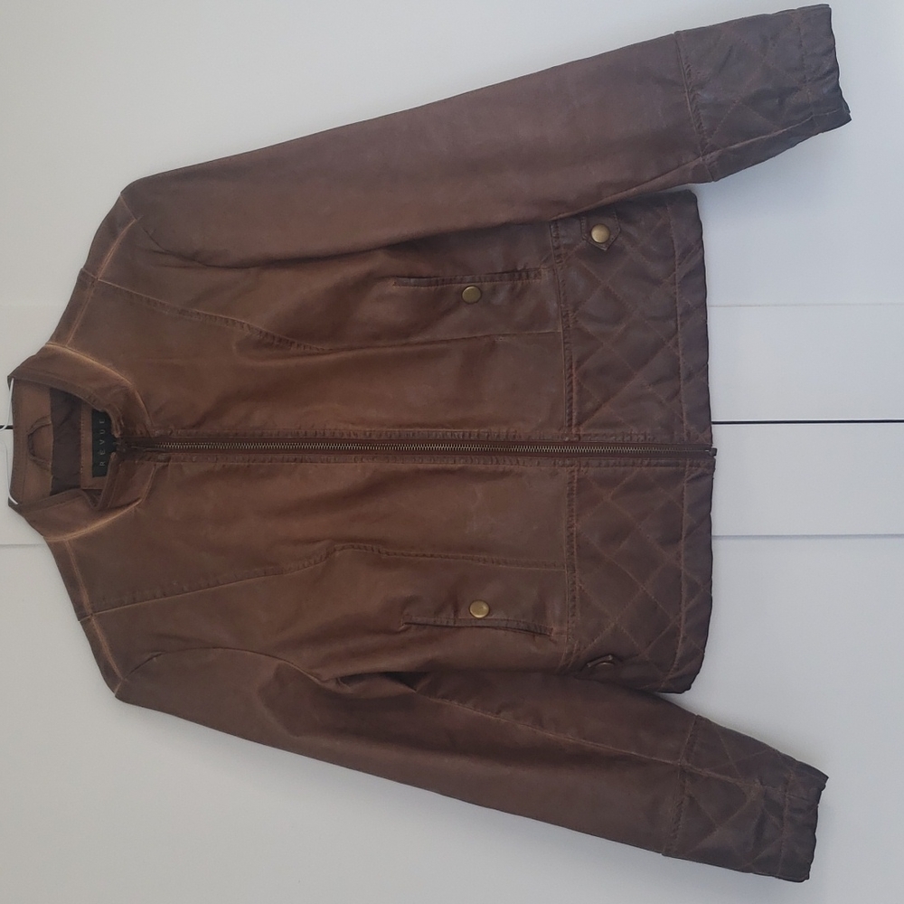Revue Womens Small Faux Leather Jacket with Pockets and Zip Front